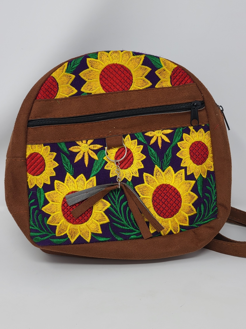 Sunflower Embroidered Brown Crossbody Bag